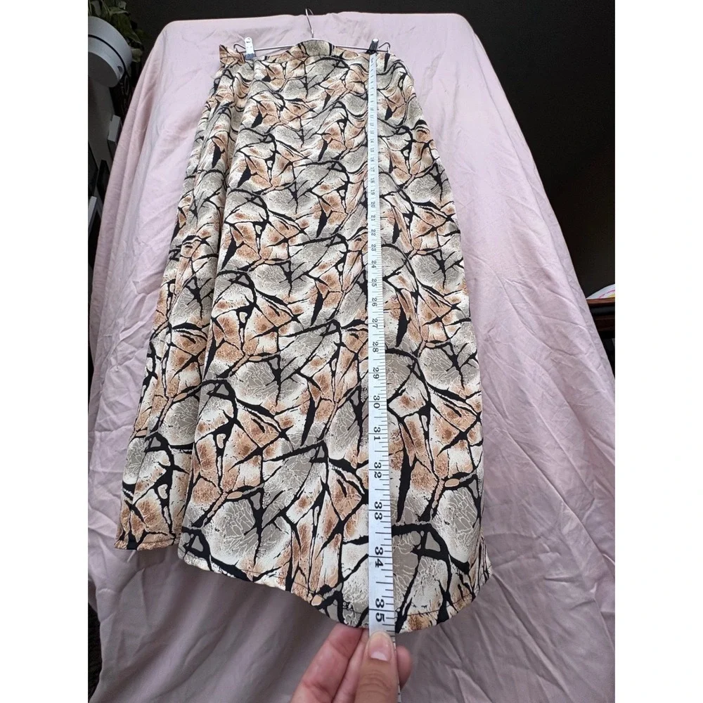 Voir Abstract Crackle Print Midi Skirt Tan Beige Black Side Zip Women's Size M - Picture 6 of 13